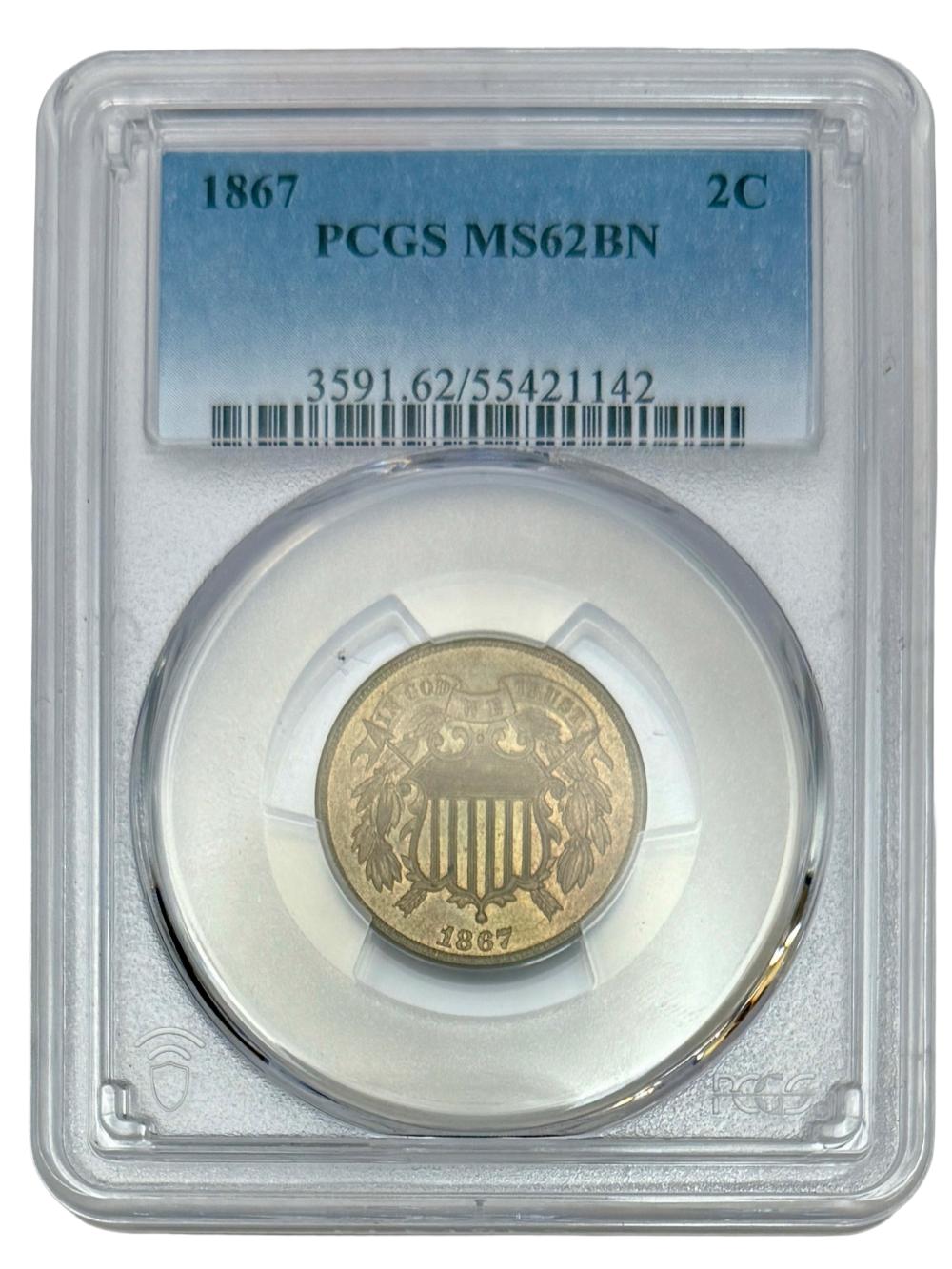 1867 Two-Cent Piece, PCGS MS62BN (Brown)| Rare Coins for Sale